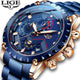 New LIGE Fashion Blue Stainless Steel Mens Watches Top Brand