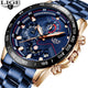 LIGE Fashion Business Blue Mens Watches Top Brand Luxury Clock