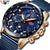 LIGE Brand | Blue Casual Mesh Belt  Gold Watch for Mens